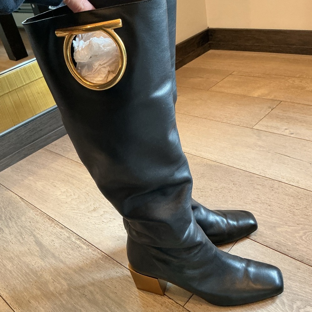 Salvatore Ferragamo Gancini Boots with Gold Accent - Picture 4 of 6